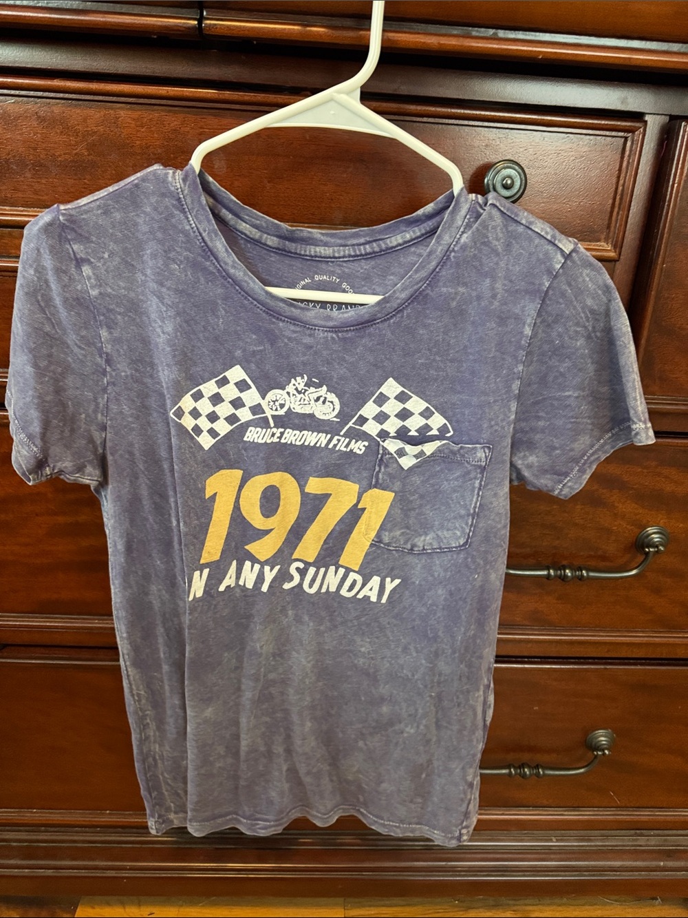 Lucky Brand Purple  Tee with Yellow '1971' Moto Graphic